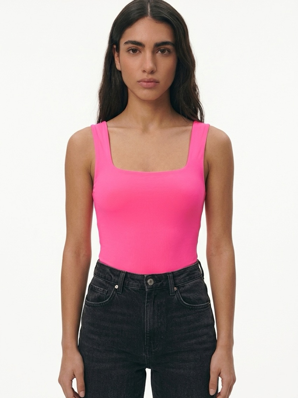 SMOOTHEZ BY AERIE | NEW Neon Coral Square Neck Bodysuit Tank Top Women’s Size M